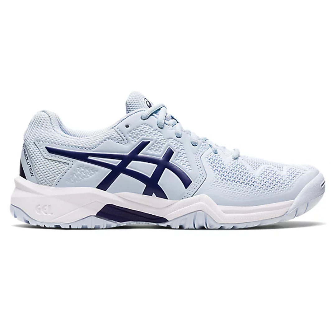 Tennis Shoe Kids Asics GEL RESOLUTION 8 GS SOFT SKY DIVE BLUE JG Rackets